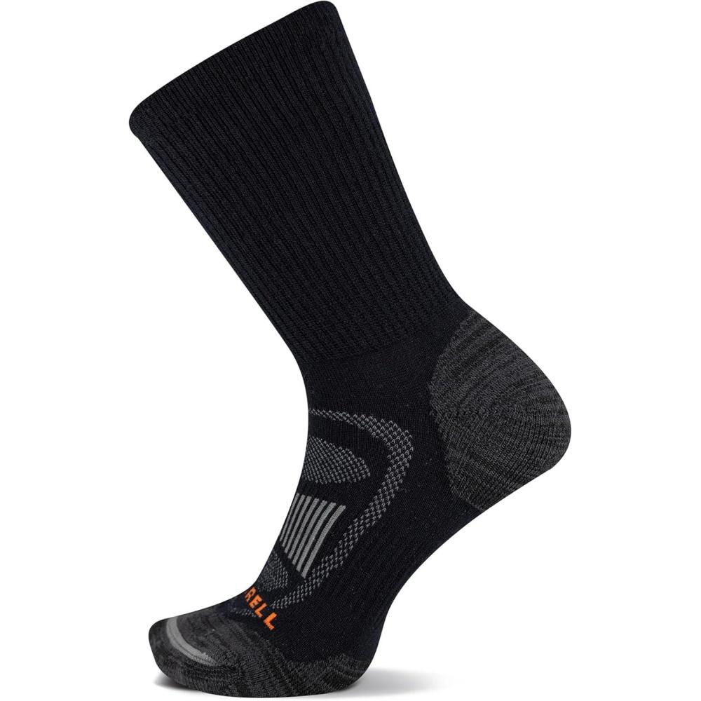imageMerrell unisexadult Mens and Womens Zoned Cushioned Wool Hiking Crew Socks  Breathable Arch SupportBlack