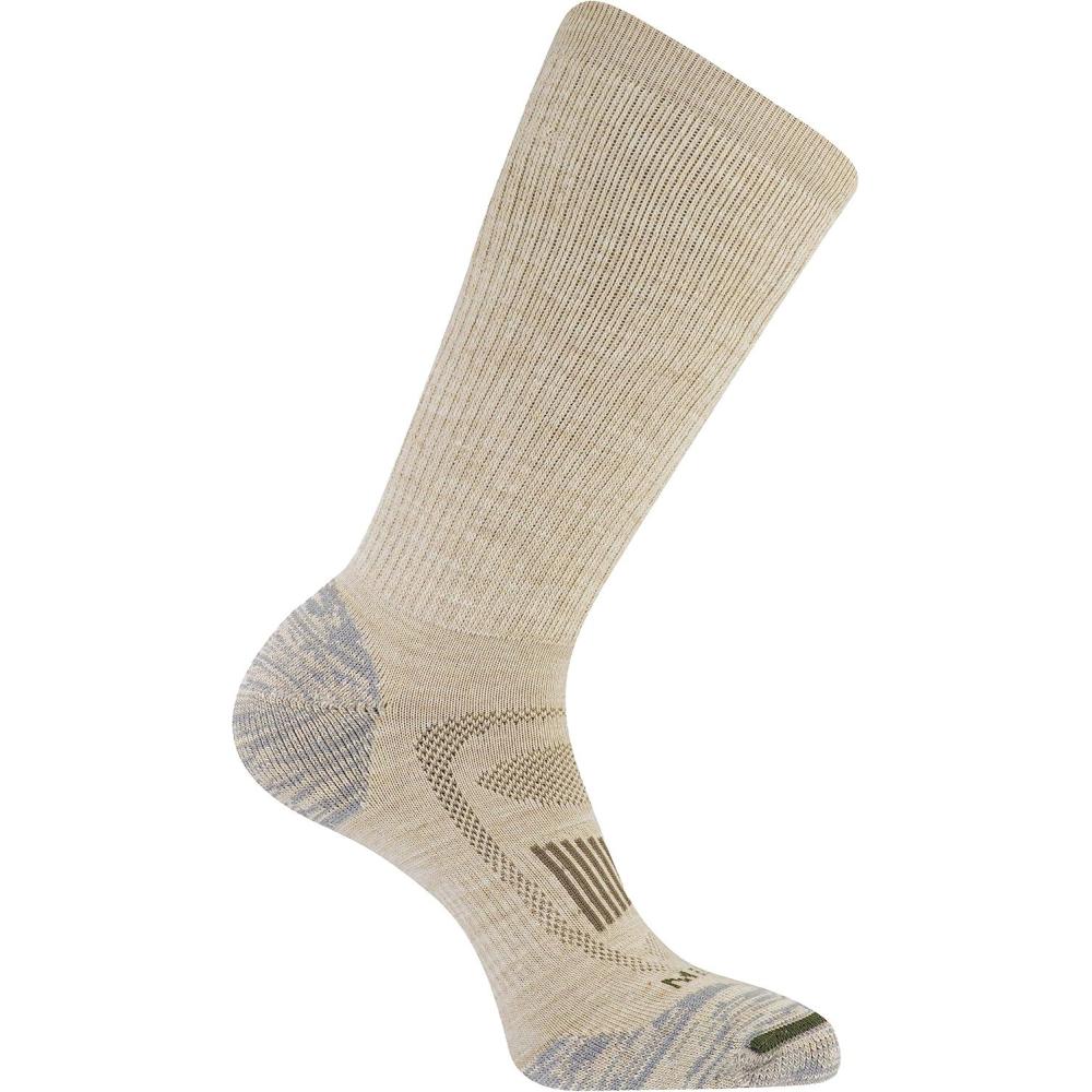 imageMerrell unisexadult Mens and Womens Zoned Cushioned Wool Hiking Crew Socks  Breathable Arch SupportLight Tan