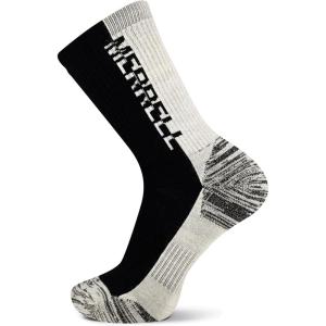 imageMerrell unisexadult Mens and Womens Zoned Cushioned Wool Hiking Crew Socks  Breathable Arch SupportBlackWhite Logo