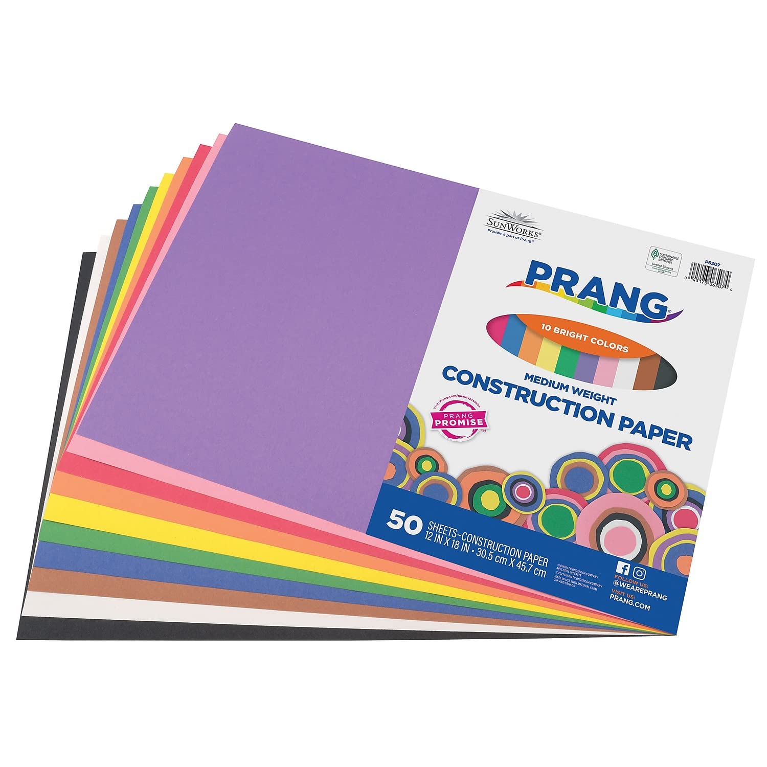 imagePrang Formerly SunWorks Construction Paper 10 Assorted Colors 12quot x 18quot 50 Sheets
