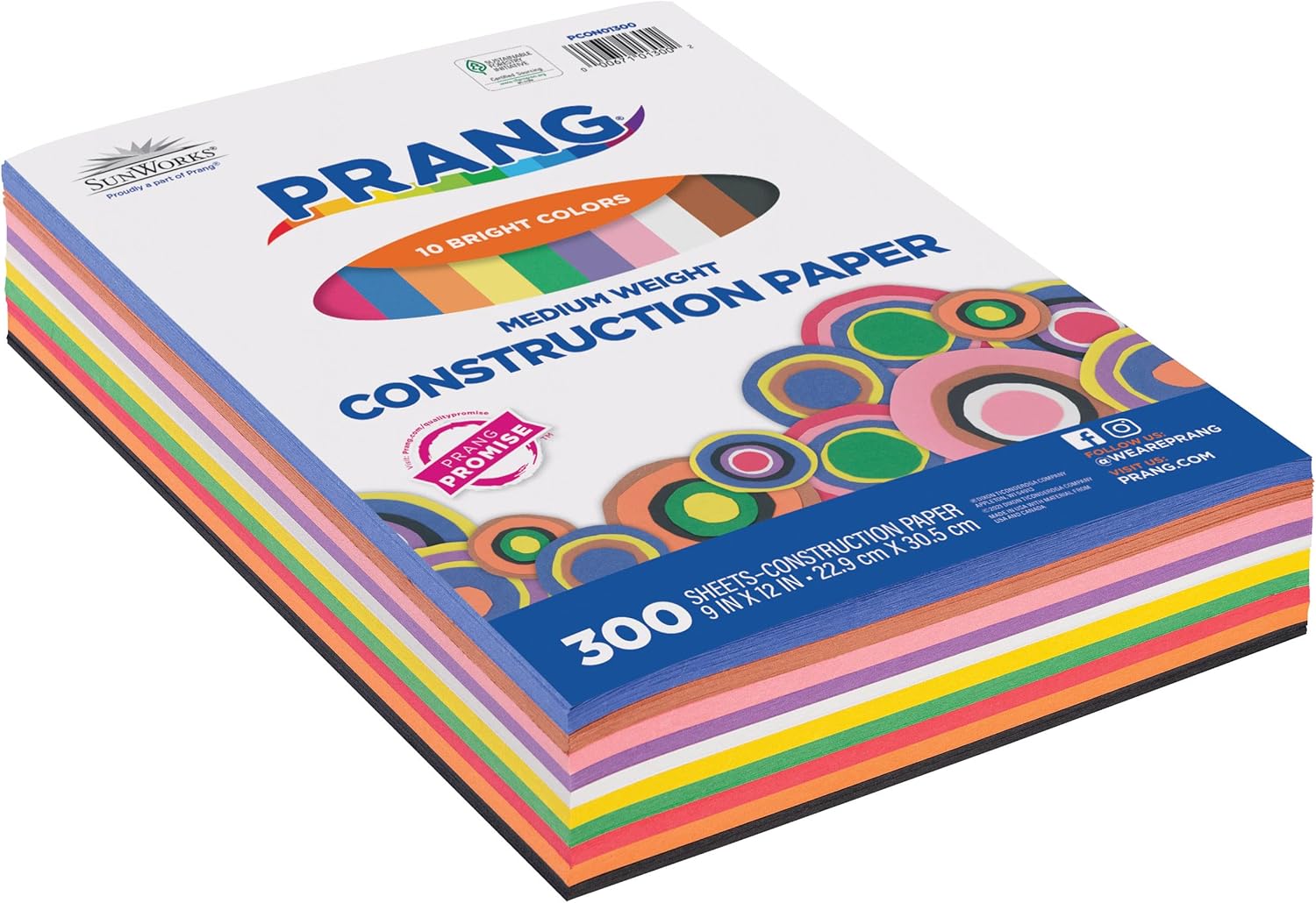 imagePrang Formerly SunWorks Construction Paper 10 Assorted Colors 9quot x 12quot 300 Sheets300 Sheets