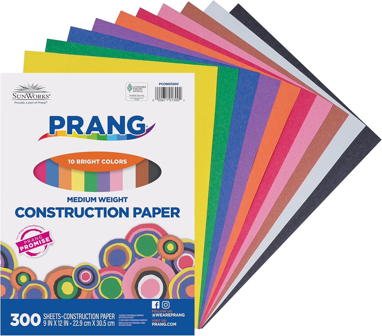 imagePrang Formerly SunWorks Construction Paper 10 Assorted Colors 9quot x 12quot 300 Sheets300 Sheets