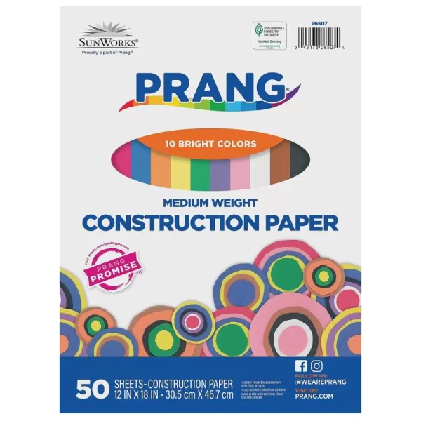 imagePrang Formerly SunWorks Construction Paper 10 Assorted Colors 12quot x 18quot 50 Sheets