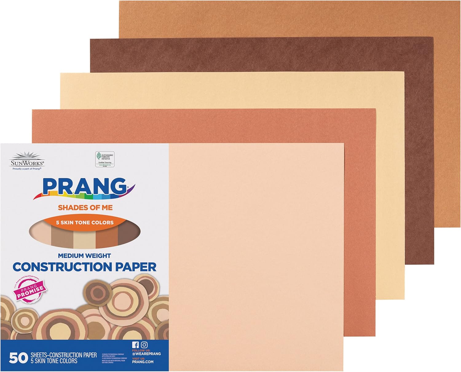 imagePrang Formerly SunWorks Shades of Me Construction Paper 5 Assorted Skin Tone Colors 12quot x 18quot 50 Sheets12 x 18