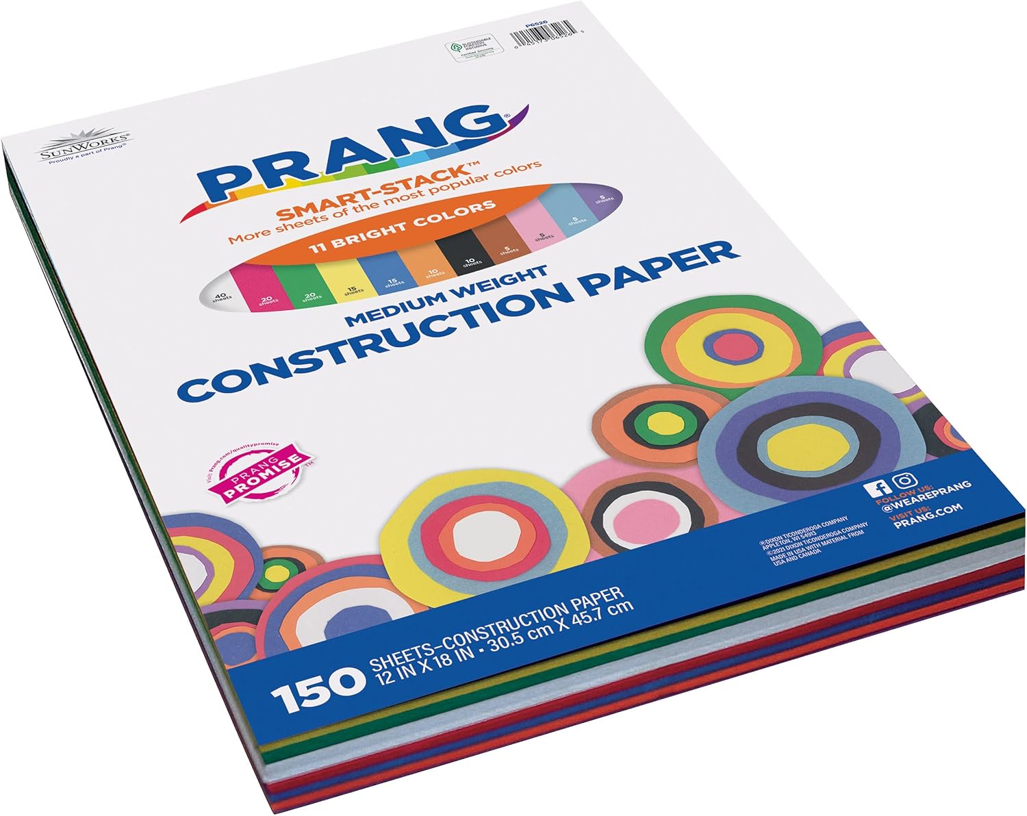 imagePrang Formerly SunWorks SmartStack Construction Paper 11 Assorted Colors 12quot x 18quot 150 Sheets12 x 18