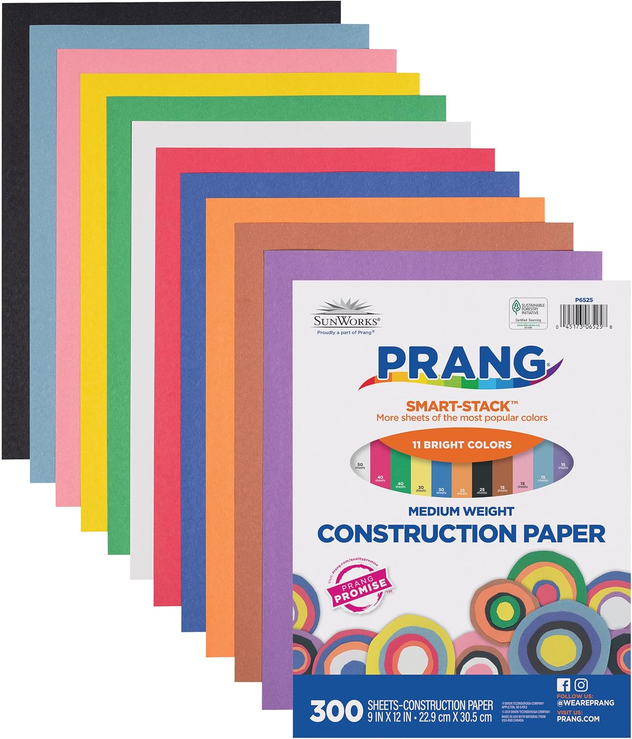 imagePrang Formerly SunWorks SmartStack Construction Paper 11 Assorted Colors 12quot x 18quot 150 Sheets9 x 12