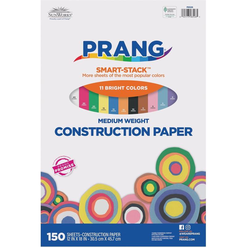 imagePrang Formerly SunWorks SmartStack Construction Paper 11 Assorted Colors 12quot x 18quot 150 Sheets12 x 18