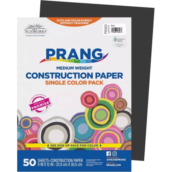 imagePrang Formerly SunWorks Construction Paper Black 9quot x 12quot 50 Sheets