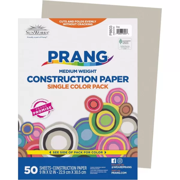 imagePrang Formerly SunWorks Construction Paper Gray 9quot x 12quot 50 Sheets