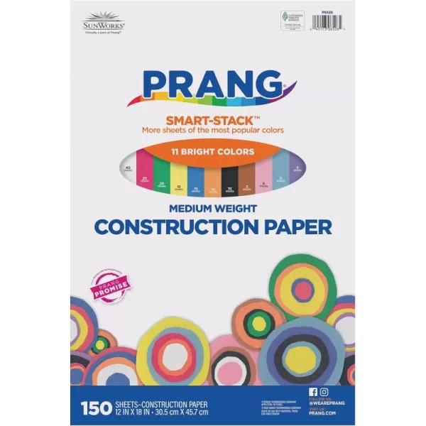 imagePrang Formerly SunWorks SmartStack Construction Paper 11 Assorted Colors 12quot x 18quot 150 Sheets12 x 18