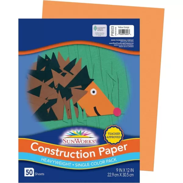 imageSunWorks Heavyweight Construction Paper 9 x 12 Inches Yellow Orange Pack of 50YellowOrange