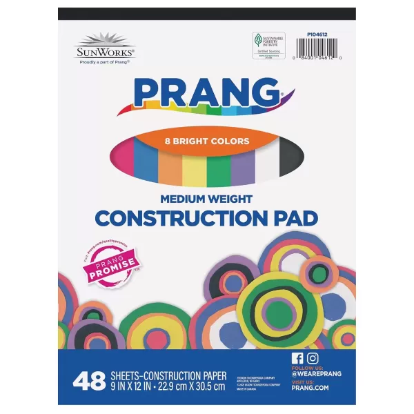 imagePrang Formerly SunWorks Medium Weight Construction Paper Pad 8 Assorted Colors 9quot x 12quot 48 Sheets