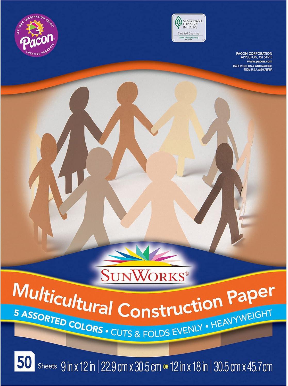 imageSunWorks Multicultural Construction Paper 5 Assorted Colors 9quot x 12quot 50 Sheets Per Pack 5 Packs