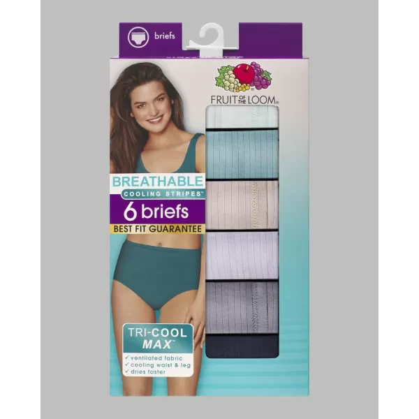 imageFruit of the Loom Womens Breathable Underwear Moisture Wicking Keeps You Cool ampamp Comfortable Available in Plus SizeCooling Stripes  Brief  6 Pack  Colors May Vary