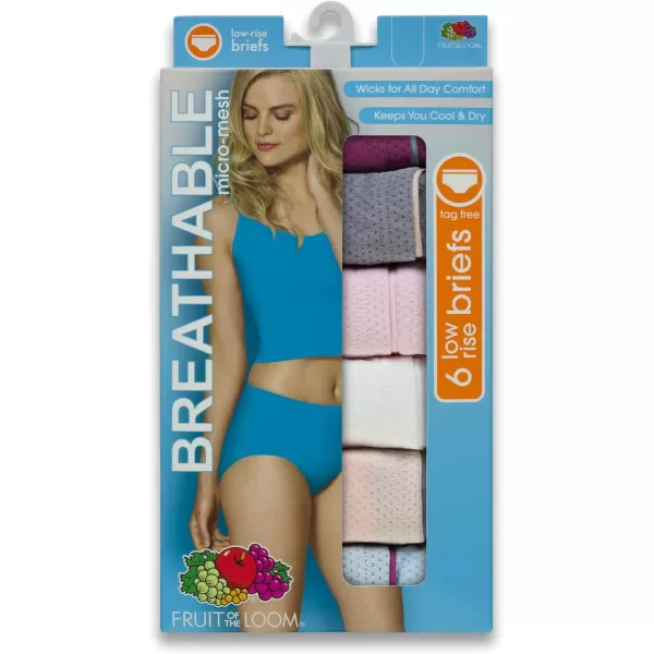 imageFruit of the Loom Womens Breathable Underwear Moisture Wicking Keeps You Cool ampamp Comfortable Available in Plus SizeMicro Mesh  Low Rise Brief  6 Pack  Colors May Vary