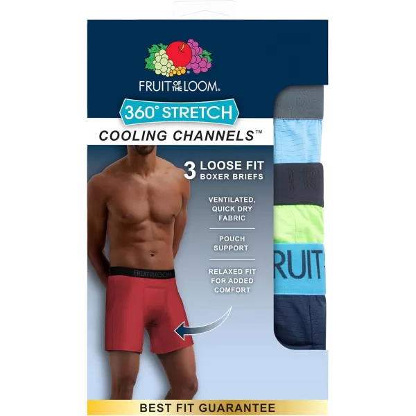 imageFruit of the Loom Mens 360 Stretch Boxer Briefs High Performance Stretch Quick Dry ampamp Moisture WickingCooling Channels  3 Pack  Colors May Vary