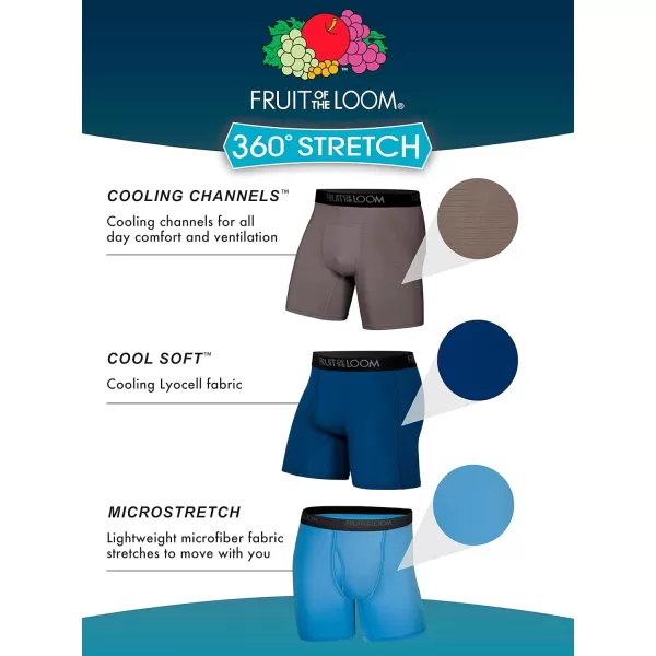 imageFruit of the Loom Mens 360 Stretch Boxer Briefs High Performance Stretch Quick Dry ampamp Moisture WickingCooling Channels  6 Pack  Colors May Vary