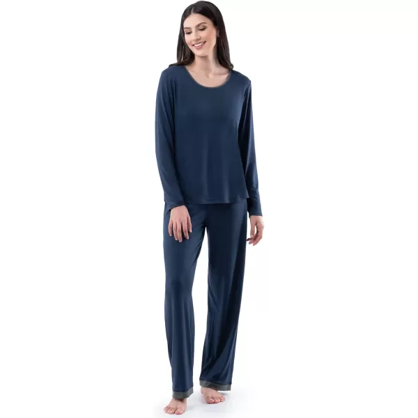 imageFruit of the Loom womens Long Sleeve Tee and Pant 2 Piece Sleep SetMidnight Blue