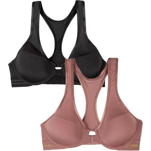 imageFruit of the Loom A Fresh Collection Game Changer 2Pack Front ampamp Back Closure Racerback Bras and Comfort for WomenPremium PlumBlack Hue