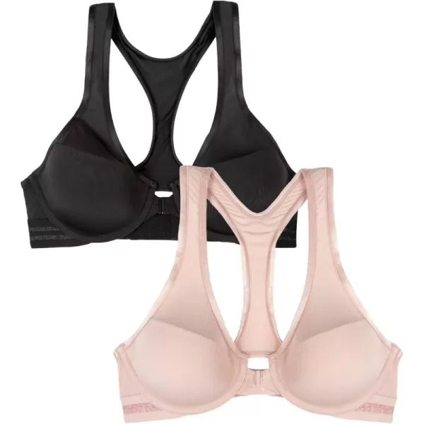 imageFruit of the Loom A Fresh Collection Game Changer 2Pack Front ampamp Back Closure Racerback Bras and Comfort for WomenRose ShadowBlack Hue