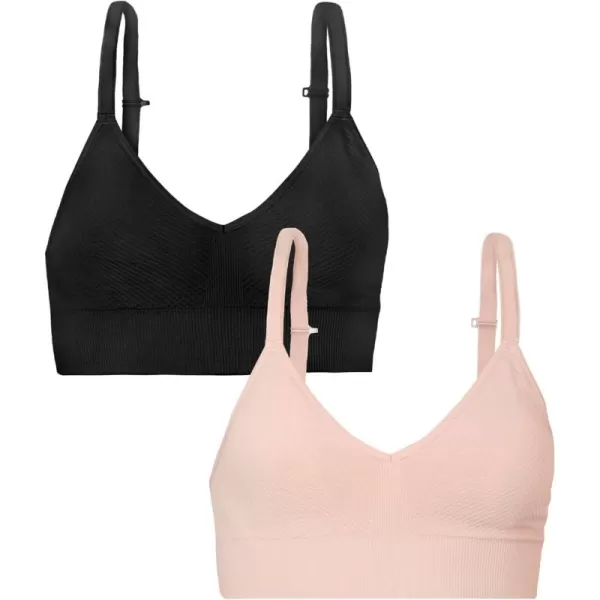 imageFruit of the Loom A Fresh Collection So Comfy 2Pack Womens Seamless Bralettes  Your New Everyday EssentialRose ShadowBlack Hue