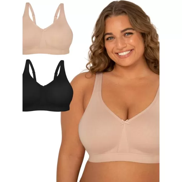 imageFruit of the Loom Fit for Me Womens PlusSize Wireless Cotton Bra Available in Multi PacksSandBlack Hue