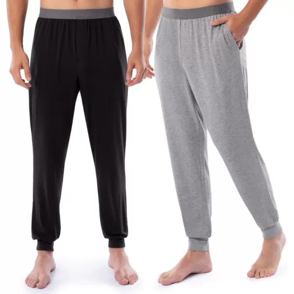 imageFruit of the Loom Mens 360 Stretch 2Pack Jogger Pajama Sleep PantBlackGrey Heather