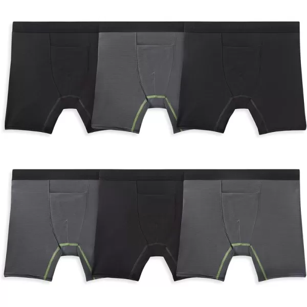 imageFruit of the Loom Mens 360 Stretch Boxer Briefs High Performance Stretch Quick Dry ampamp Moisture WickingCooling Channels  6 Pack  BlackGrey