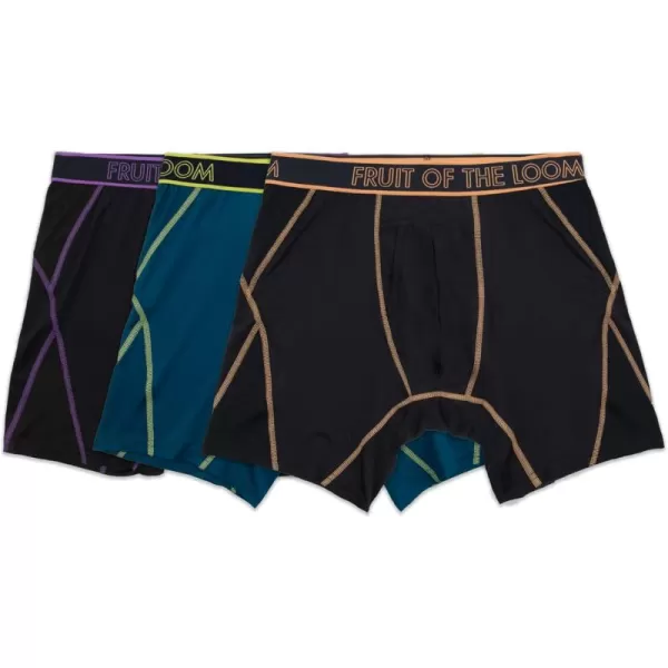 imageFruit of the Loom Mens 360 Stretch Boxer Briefs High Performance Stretch Quick Dry ampamp Moisture WickingMax Flex Zones  3 Pack  Colors May Vary
