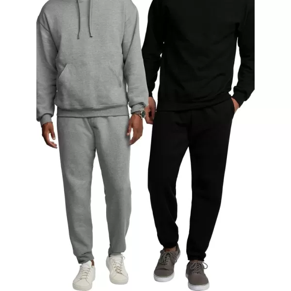 imageFruit of the Loom Mens Eversoft Fleece Joggers Moisture Wicking ampamp Breathable 2Pack Cotton Blend2 PackBlackGrey Heather Small