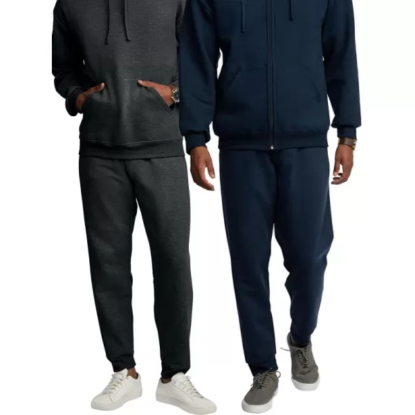 imageFruit of the Loom Mens Eversoft Fleece Joggers with PocketsBlack HeatherNavy