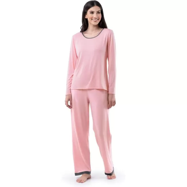 imageFruit of the Loom womens Long Sleeve Tee and Pant 2 Piece Sleep SetSoft Pink