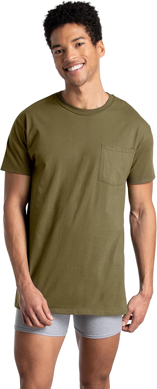 imageFruit of the Loom Mens Eversoft Cotton Short Sleeve Pocket TShirts Breathable ampamp Tag Free6 Pack  Assorted Earth Tones