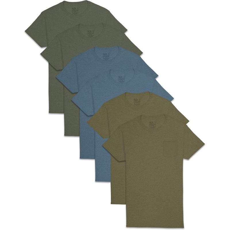 imageFruit of the Loom Mens Eversoft Cotton Short Sleeve Pocket TShirts Breathable ampamp Tag Free6 Pack  Assorted Earth Tones