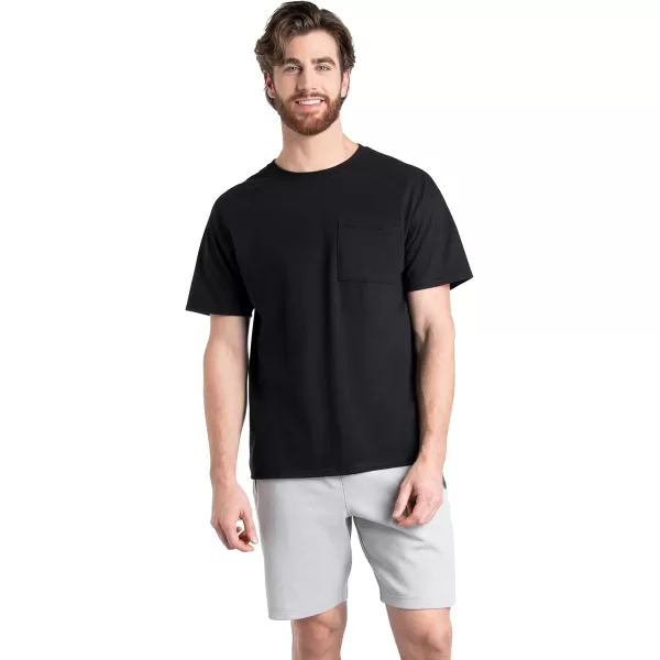 imageFruit of the Loom Mens Eversoft Cotton Short Sleeve Pocket TShirts Breathable ampamp Tag Free2 Pack  Black