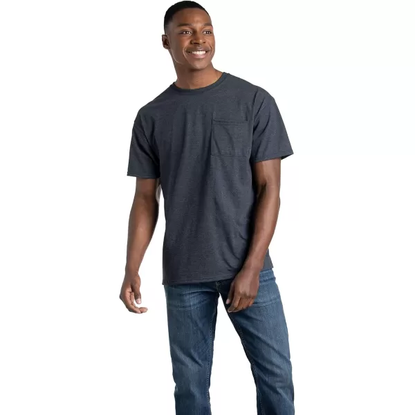 imageFruit of the Loom Mens Eversoft Cotton Short Sleeve Pocket TShirts Breathable ampamp Tag Free2 Pack  Black Heather