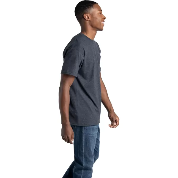 imageFruit of the Loom Mens Eversoft Cotton Short Sleeve Pocket TShirts Breathable ampamp Tag Free2 Pack  Black Heather