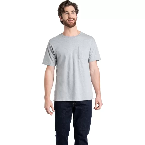 imageFruit of the Loom Mens Eversoft Cotton Short Sleeve Pocket TShirts Breathable ampamp Tag Free2 Pack  Grey Heather