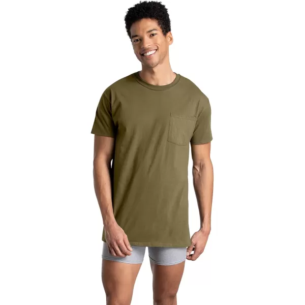 imageFruit of the Loom Mens Eversoft Cotton Short Sleeve Pocket TShirts Breathable ampamp Tag Free6 Pack  Assorted Earth Tones