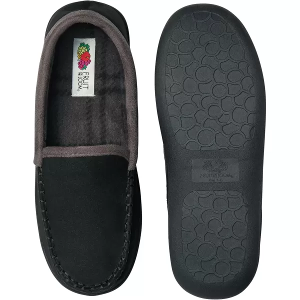 imageFruit of the Loom Mens Microsuede Venetian Slipper  Comfortable Memory Foam Sole IndoorOutdoor Machine WashableBlack
