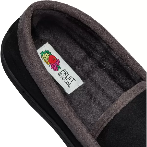 imageFruit of the Loom Mens Microsuede Venetian Slipper  Comfortable Memory Foam Sole IndoorOutdoor Machine WashableBlack