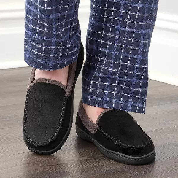 imageFruit of the Loom Mens Microsuede Venetian Slipper  Comfortable Memory Foam Sole IndoorOutdoor Machine WashableBlack
