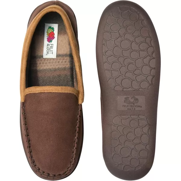 imageFruit of the Loom Mens Microsuede Venetian Slipper  Comfortable Memory Foam Sole IndoorOutdoor Machine WashableBrown