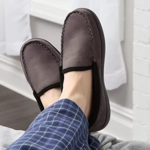imageFruit of the Loom Mens Microsuede Venetian Slipper  Comfortable Memory Foam Sole IndoorOutdoor Machine WashableGrey