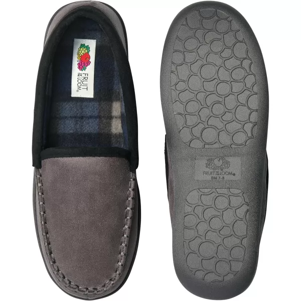 imageFruit of the Loom Mens Microsuede Venetian Slipper  Comfortable Memory Foam Sole IndoorOutdoor Machine WashableGrey