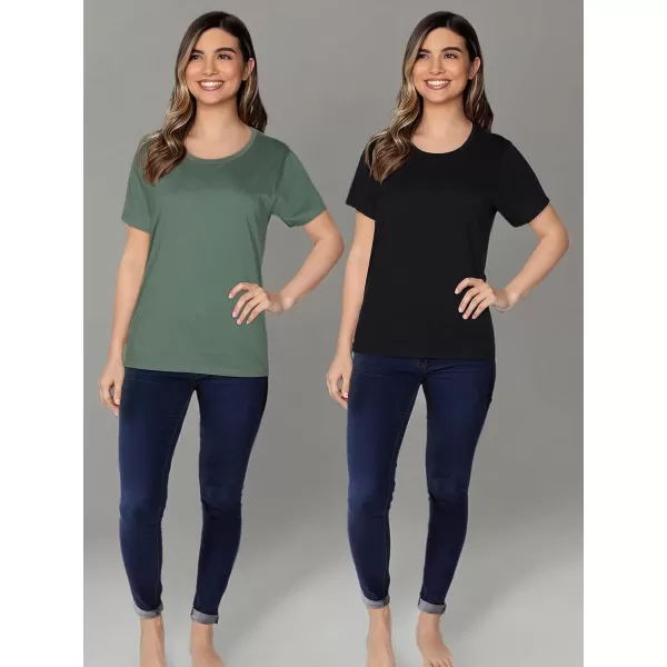 imageFruit of the Loom Womens Crafted Comfort Pima Cotton Short Sleeve TshirtsCrew  2 Pack  BlackHedge