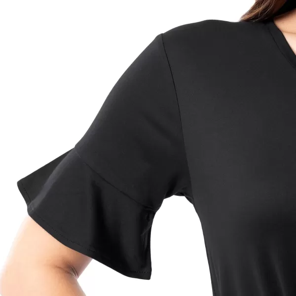 imageFruit of the Loom womens 360 Stretch Ruffle Sleeve Vneck Tee and Capri Sleep Pajama SetBlack