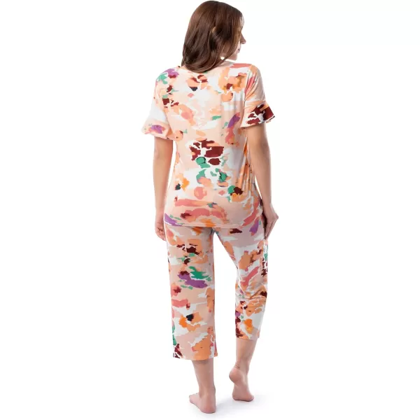 imageFruit of the Loom womens 360 Stretch Ruffle Sleeve Vneck Tee and Capri Sleep Pajama SetPainters Palette