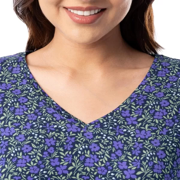 imageFruit of the Loom womens 360 Stretch Ruffle Sleeve Vneck Tee and Capri Sleep Pajama SetSmall Bloom