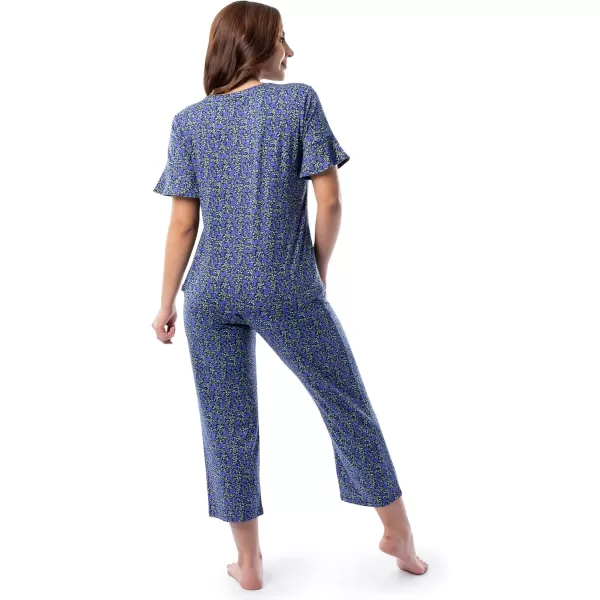 imageFruit of the Loom womens 360 Stretch Ruffle Sleeve Vneck Tee and Capri Sleep Pajama SetSmall Bloom